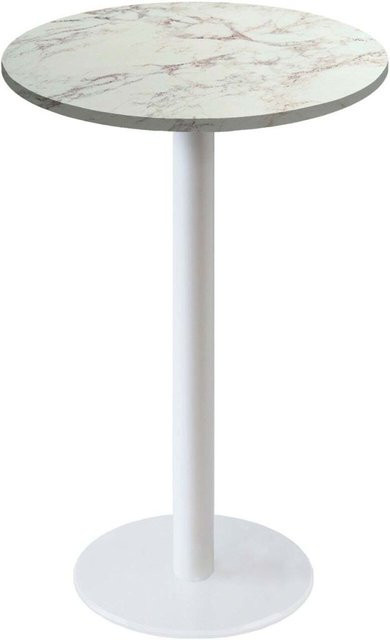 RestooTab Stehtisch Rome runder Beistelltisch in Weiß und Braun mit Holz- und Steinoptik, Höhe: 113 cm, Durchmesser: 60 cm - Bild 1