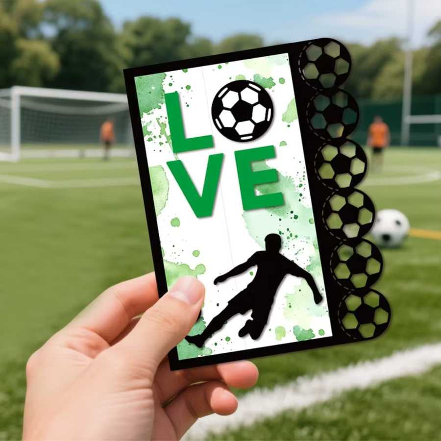 Metall-Stanzform Fußballspieler mit Medaille und Sport-Motiven für Scrapbooking und Prägung - Bild 4
