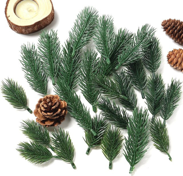50 Stück künstliche Kiefernzweige von DUTRIEUX in Grün für Weihnachtsbaum, Kranz und Tischdekoration - Bild 1