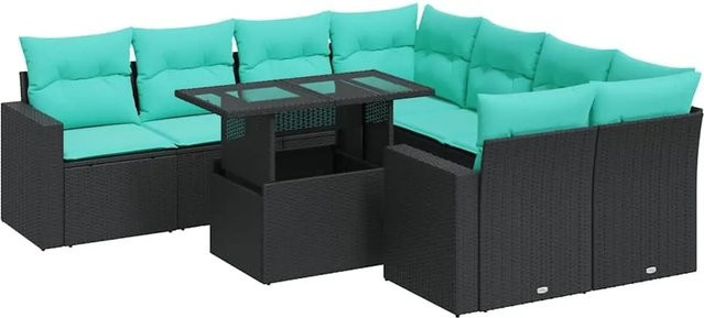 vidaXL 9-teilige Garten-Sofagarnitur aus Poly-Rattan mit Kissen in Schwarz - Bild 1