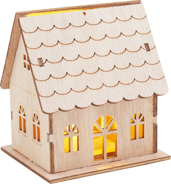 VBS Holzbausatz Haus aus Sperrholz in Beige mit LED für besondere Anlässe im Shabby Chic Stil - Bild 1