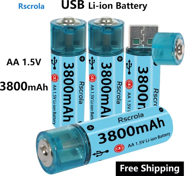 Rscrola AA Li-Ionen Akku mit USB-C Anschluss in Blau für Kameras, Spielzeug und Fernbedienungen - Bild 1