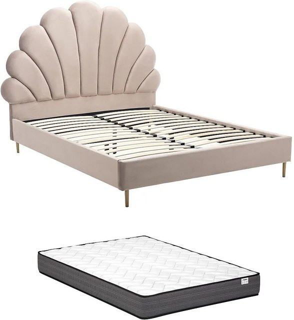 Vente-unique Bettrahmen Livaya in Beige mit Samtbezug im Art Deco Stil, B/T/H: 140 x 190 x 166 cm - Bild 1
