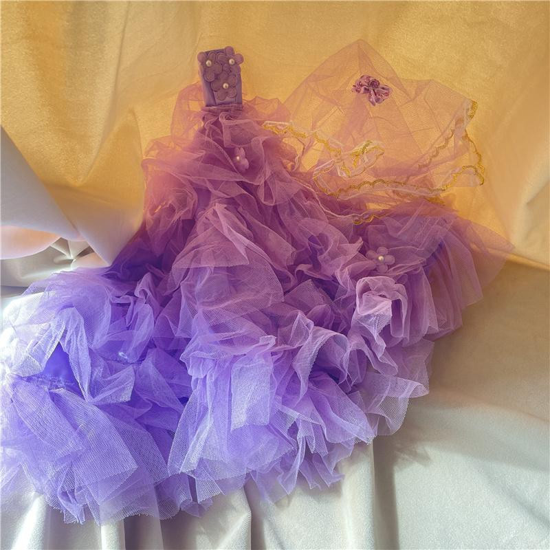 Toy and gift land Prinzessin Elegantes Drag-Schwanz-Hochzeitskleid mit Schleier und Schleifen-Haarspange Puppenkleidung Zubehör violett - Bild 2
