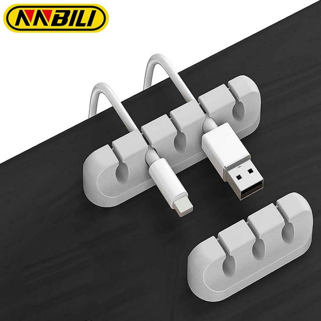 NNBILI Kabelhalter-Clips aus Silikon in Grau, 2 Stück selbstklebende Kabel-Organizer für Maus, Tastatur und Headset - Bild 1