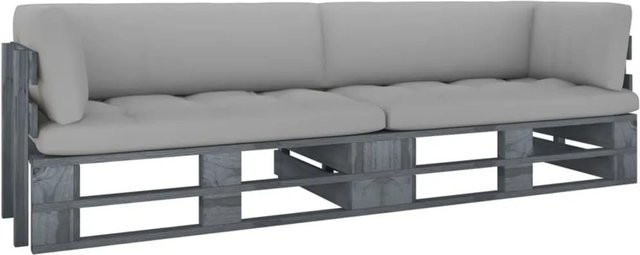 vidaXL 2-Sitzer-Palettensofa aus imprägniertem Kiefernholz mit Kissen in Grau - Bild 1
