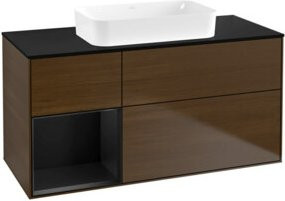 V&B Waschtischunterschrank Finion in Blau und Walnuss-Furnier, Breite: 120 cm, Tiefe: 60 cm - Bild 1