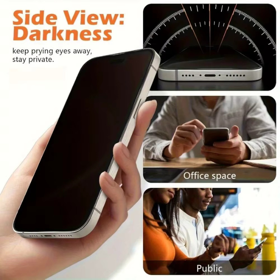2er-Pack Privatsphäre Vollbildschutz für Apple iPhone 17 16 15 14 13 Pro Max 17 Air 16e 12 11 Pro 15 14 Plus inklusive 2 Stück Kameraobjektivglas, transparent - Bild 3