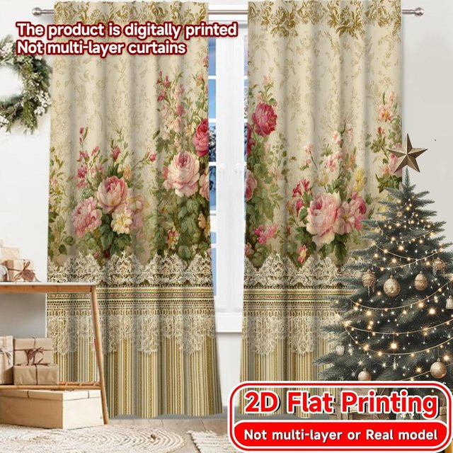 Halbtransparente Vorhänge Florale Eleganz aus Polyester, Set von 2 Stück, B: 100 cm, H: 70 cm - Bild 1