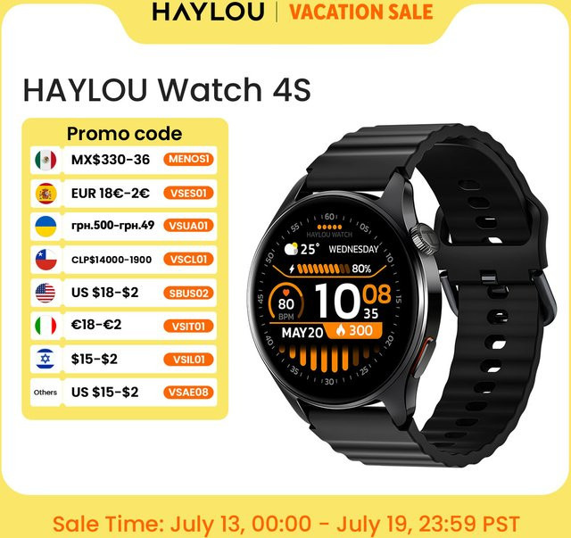 HAYLOU Smartwatch, GPS, Schwarz, Silikon, Unisex - Bild 1