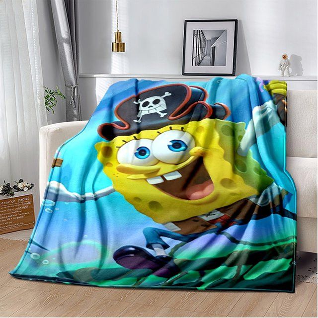 MINISO Flanell-Decke mit SpongeBob und Patrick Star Cartoon-Motiv, weiche und warme Überwurfdecke für Kinder und Erwachsene - Bild 1