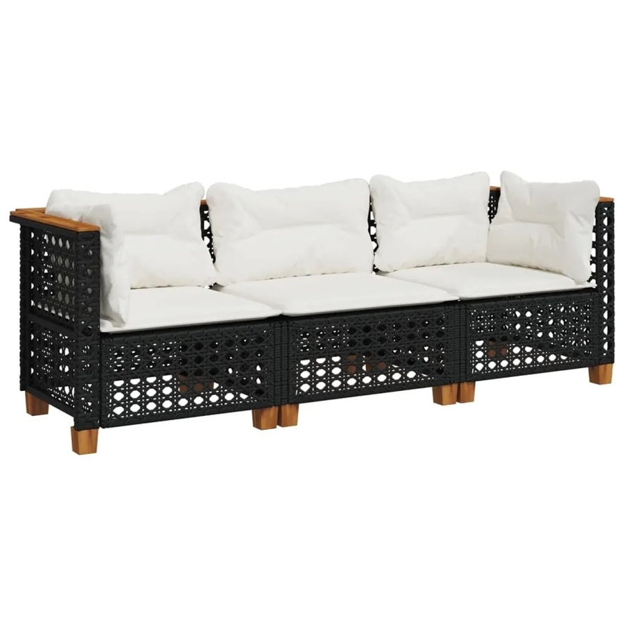 vidaXL L-Shape Gartensofa aus Polyrattan mit Kissen in Schwarz, Akazienholz-Gestell - Bild 2