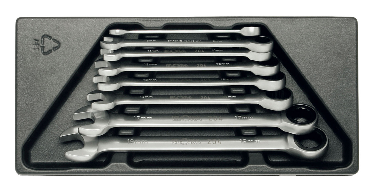 Elora Maulschlüsselsatz mit Ringratsche, 8-teilig, Farbe: Silber, Modell: ELORA MS-10 - Bild 1