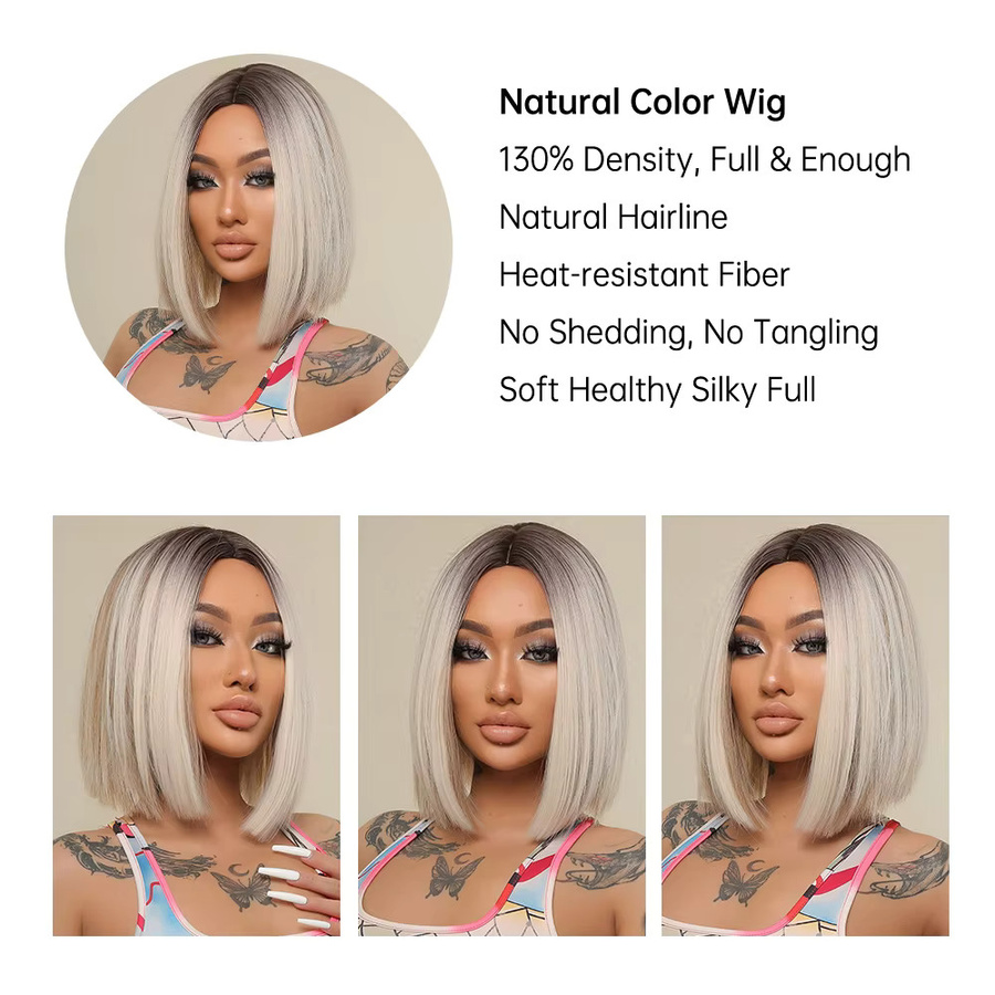 EASIHAIR Perücke, Bob, Platin Blonde Ombre, Synthetisch, Damen - Bild 2