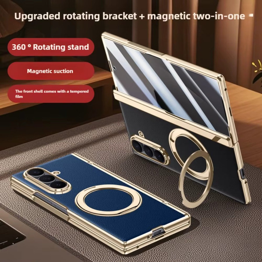 Magnetische Samsung Galaxy Z Fold 7 Handyhülle mit 360 Grad Rotation und HD Anti-Peep Displayschutz sowie Scharnierabdeckung in Schwarz oder Blau - Bild 2