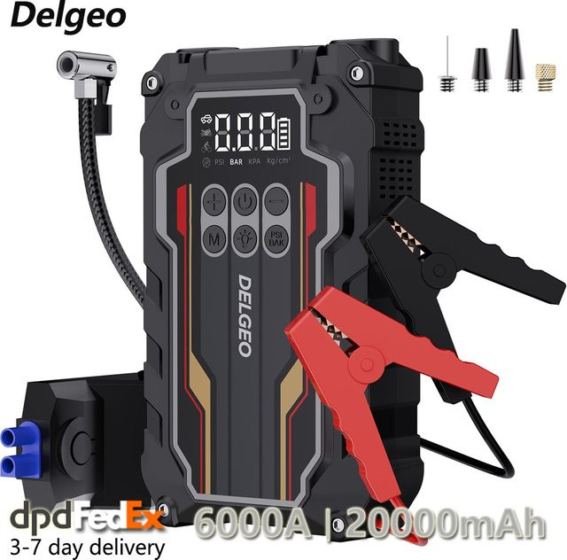 Delgeo 6000A Auto-Starthilfe-Powerbank 20000mAh in Schwarz für Benzin- und Dieselfahrzeuge - Bild 1