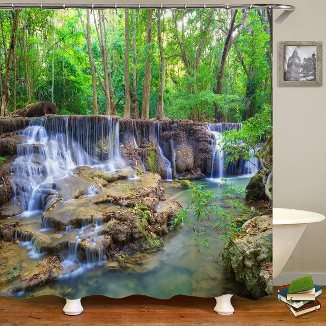 Waschbarer Duschvorhang Naturlandschaft von Baifenbai Home Furnishing, wasserdichter Polyester mit 3D-Druck, Mehrfarbig, B: 150 cm, H: 180 cm - Bild 1