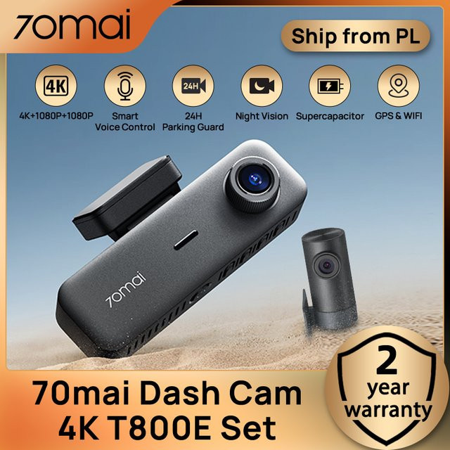 70mai Dashcam 4K T800E 3-Kanal Auto-DVR mit GPS und WLAN in Schwarz - Bild 1