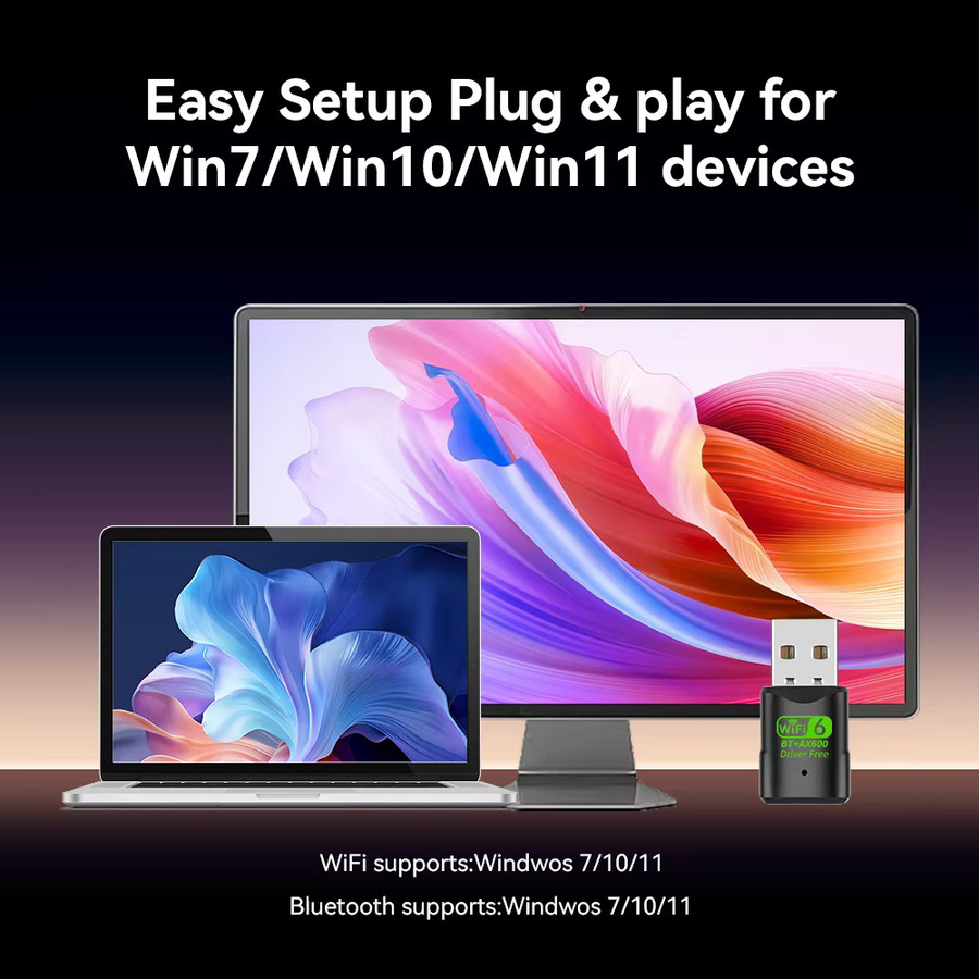 Kebidu USB Bluetooth 5.4 und WiFi 6 Adapter 600Mbps WLAN-Dongle Schwarz - Bild 4