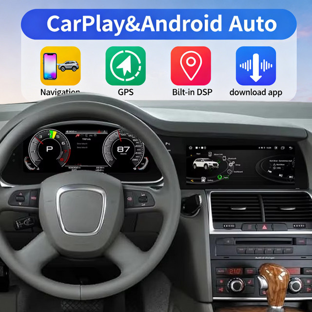 YH Android 14.0 Multimedia-Player für Audi Q7 4L 2008-2018 mit Dual-Screen CarPlay und digitalem LCD-Tachometer in Schwarz - Bild 1