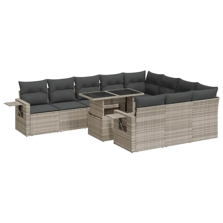 vidaXL 11-teilige Garten-Sofagarnitur aus Poly-Rattan mit Kissen in Hellgrau - Bild 2