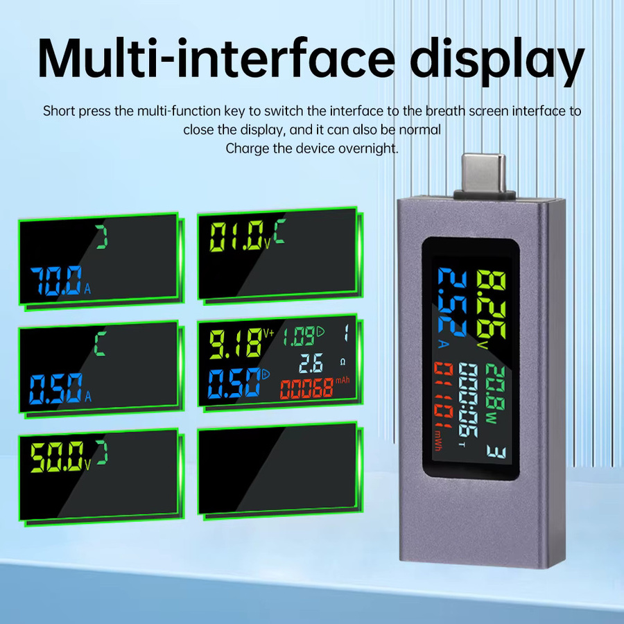 USB Typ-C Multifunktions Digital Tester für Spannung, Strom und Kapazität in Grau (DC 4,5-50V, 0-8A) - Bild 5