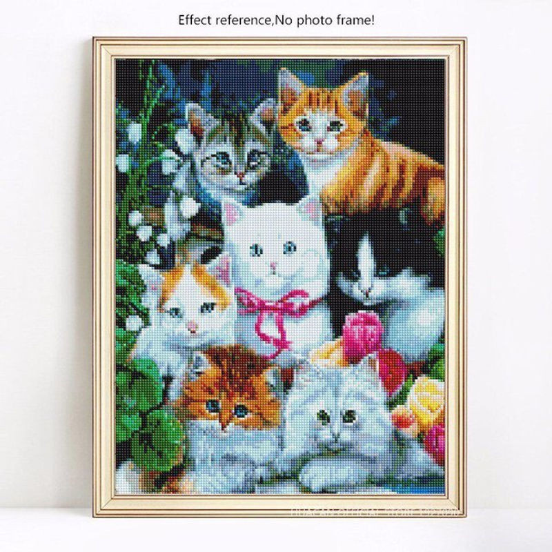FIYO Diamond Painting Set Katzen Motiv mit runden Steinen, mehrfarbig, B/H: 30 x 20 cm - Bild 1