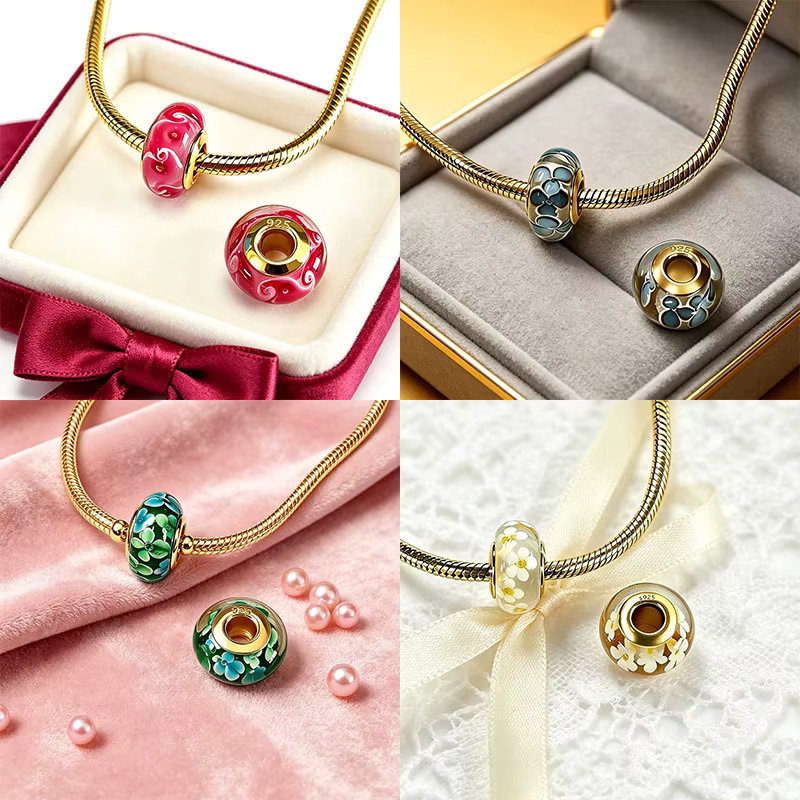 STYFNE Charm-Perlen, 925 Silber, vergoldet, Murano-Glas, Damen - Bild 2