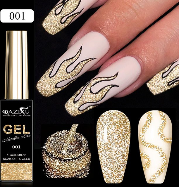 QAZIXU Glitzer-Liner-Gel Nagellack-Set, Gold Silber, Schimmernd - Bild 1