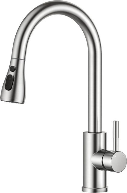 AICA Küchenarmatur in Silber mit ausziehbarem Brausekopf und 360 Grad schwenkbarem Auslauf aus gebürstetem Edelstahl - Bild 1
