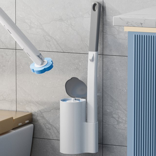YITU Wandmontiertes Einweg-Toilettenbürsten-Reinigungsset aus Kunststoff in Weiß mit antibakteriellen Ersatzbürstenköpfen - Bild 1
