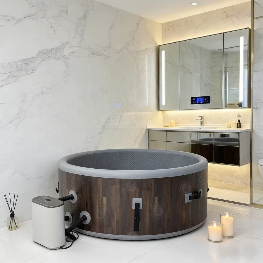 Ejia Aufblasbarer Whirlpool für 6 Personen, runder Spa-Whirlpool mit Luftblasen für Outdoor und Indoor in Grau oder Braun - Bild 3