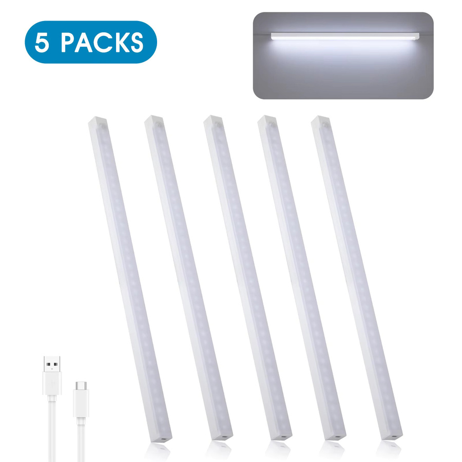 Oraymin 5er Set LED-Unterbauleuchten mit Bewegungssensor, USB-aufladbar und magnetisch, Weiß, 6000K Kaltweiß, Länge: 50 cm - Bild 6