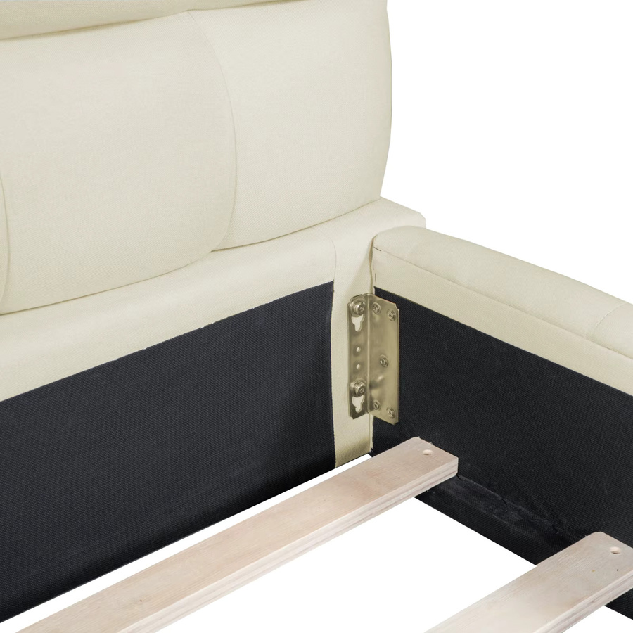 Fangange Gepolstertes Doppelbett mit weichem Kopfteil und Holzlattenrost in Beige, B/T/H: 140 x 200 cm - Bild 3