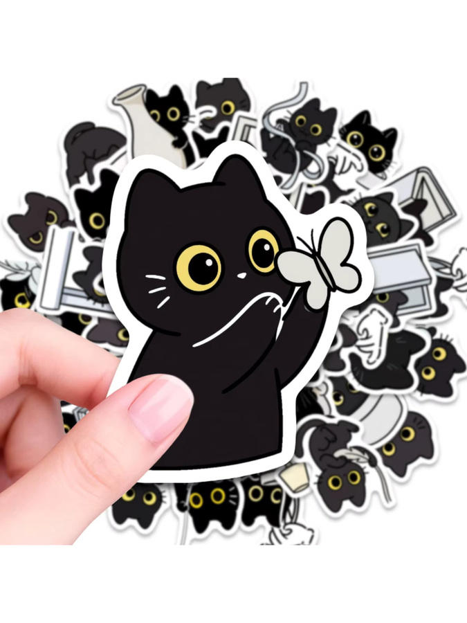 50 Stück Wasserdichte Cartoon Schwarze Katzen Aufkleber für Scrapbooking, Handy und Skateboard - Bild 2