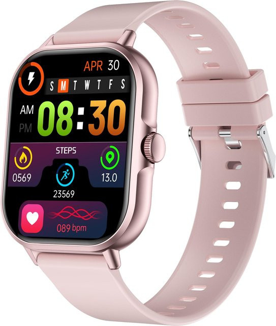 Wula Mall Smartwatch mit Herzfrequenzmonitor und Körpertemperaturmessung, wasserdicht, Bluetooth, Farbe: Rosa - Bild 1