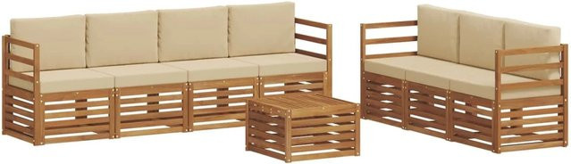 vidaXL Gartenmöbel Set 8-teilig aus Massivholz Akazie in Natur und Beige mit Tisch und Polstern - Bild 1