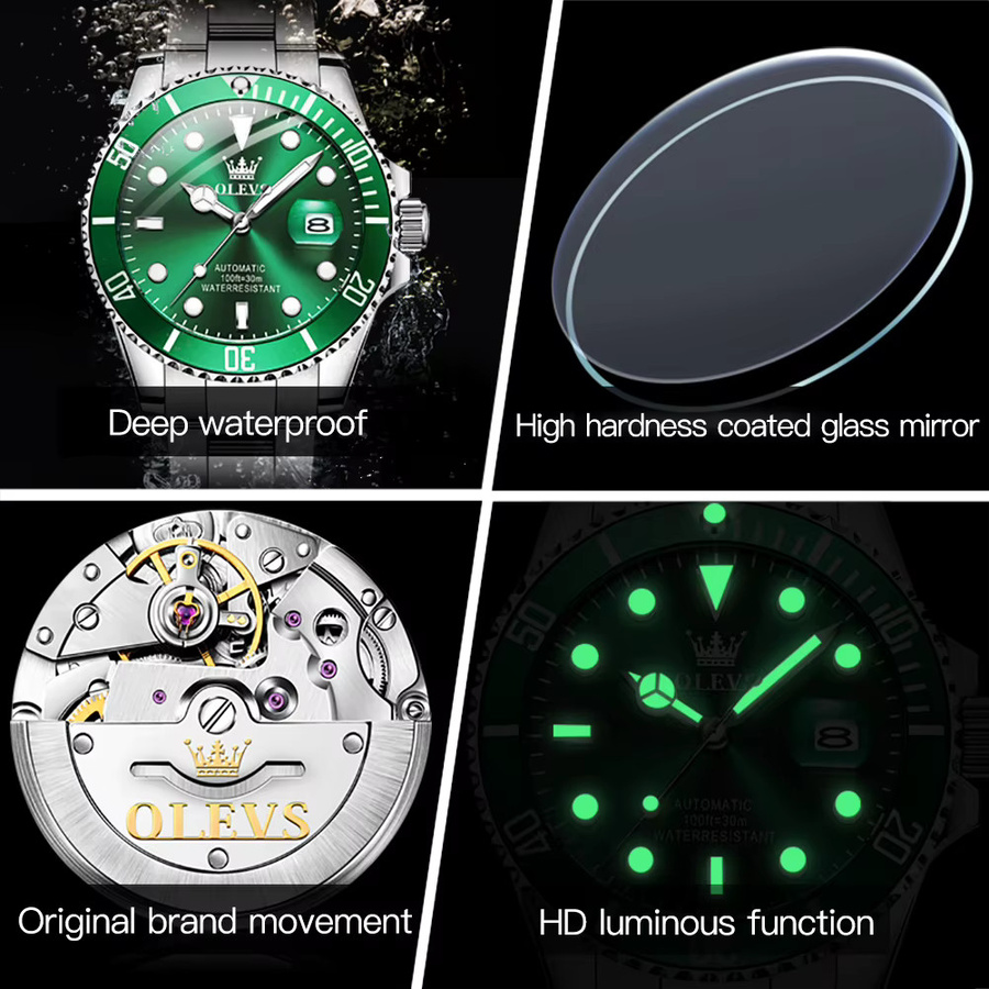 OLEVS Armbanduhr Automatik, Edelstahl, Grün, Herren - Bild 5