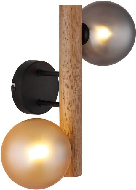 Globo LED-Wandleuchte aus Metall und Holz mit Glaskugeln in Dunkelbraun und Amber, H x B: 32 x 16,5 cm - Bild 1