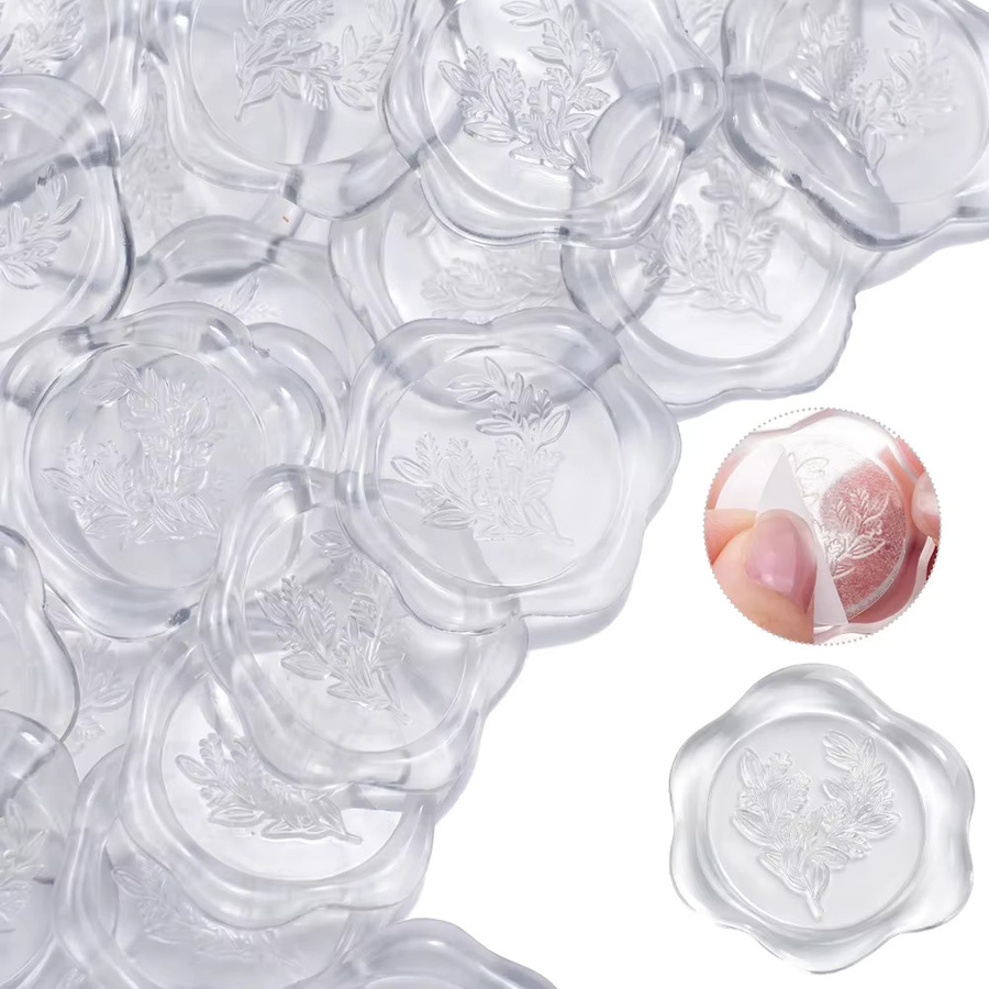 25 selbstklebende Wachssiegel-Aufkleber in Transparent mit Herz- und Olivenzweig-Motiv für Hochzeitseinladungen und Umschläge - Bild 1