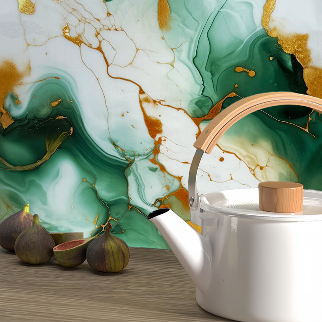 TTOKKONG WALLPAPER Selbstklebende Metallic-Tapete in abstrakter Optik, wasserfeste und luxuriöse Wandgestaltung für die Küche - Bild 1