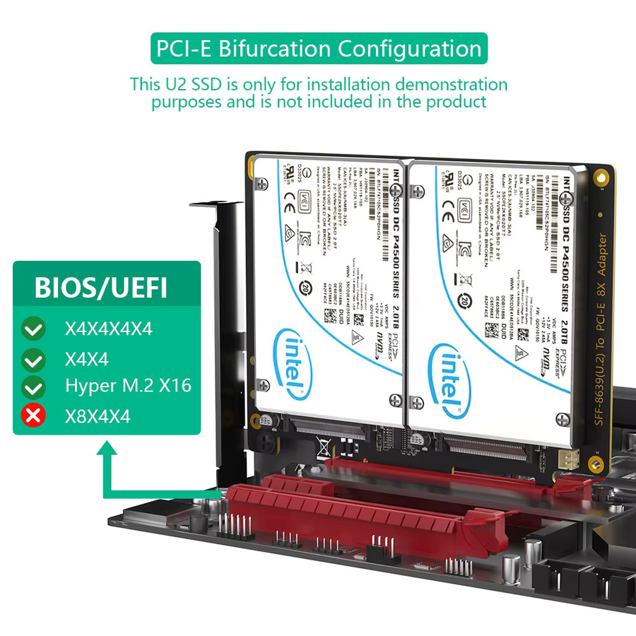 T.F.SKYWINDINTL Dualer U.2 SSD auf PCIe 4.0 x8 Adapter in Schwarz für 2 x U.2 SSD oder Soft RAID ohne Splitter-Funktion mit OS-Aufnahme-Unterstützung - Bild 5