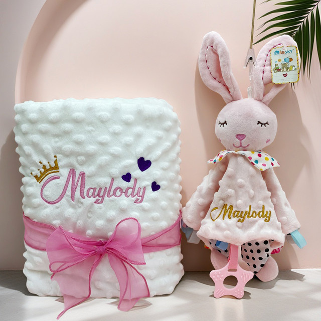 Personalisiertes Babydecke-Set von NanBeiCat in Grau und Weiß für Kinderwagen und Kinderbett - Bild 1