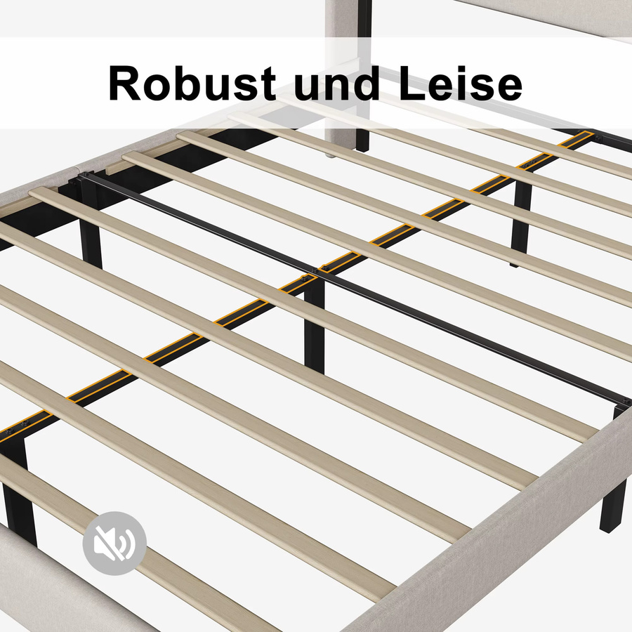 Comanlai Polsterbett mit Lattenrost und Kopfteil in Grau oder Beige, modernes Doppelbett aus Stoff, B/T/H: 140 x 200 cm - Bild 4