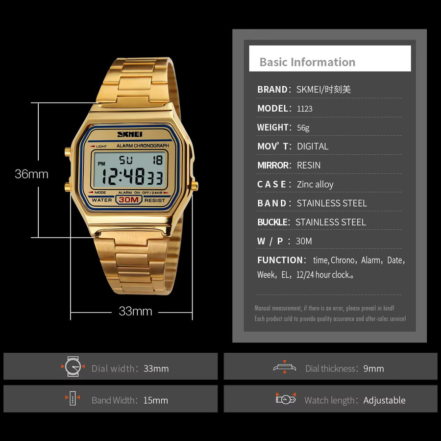 Skmei Armbanduhr Digital, Chronograph, Edelstahl, Schwarz, Herren - Bild 4