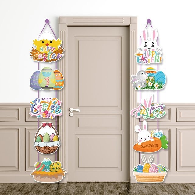 WEIGAO Hängendes Ostertürbanner mit Hasen und Karottenmuster aus Papier, Mehrfarbig - Bild 1