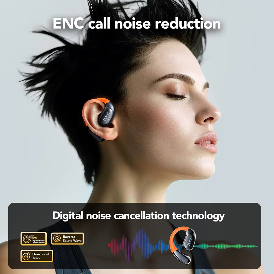 HTC NE27 Bluetooth Kabelloses Headset mit KI Echtzeit-Sprachübersetzer, In-Ear Ohrhörer mit Touch-LCD-Display und ENC, Schwarz - Bild 5