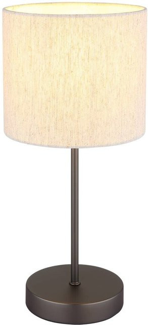 GLOBO Tischleuchte in Schwarz-Chrom mit beige Leinen Schirm, Höhe: 37 cm, Durchmesser: 17 cm, E27 - Bild 1