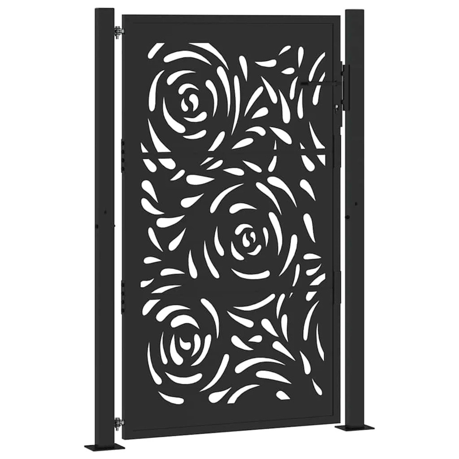 vidaXL Gartentor aus verzinktem Stahl in Schwarz mit Flammendesign, B: 110 cm, H: 155 cm - Bild 2