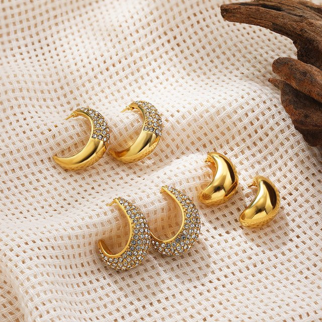 amofa Ohrringe C-förmig, Strass, Edelstahl, Damen - Bild 1